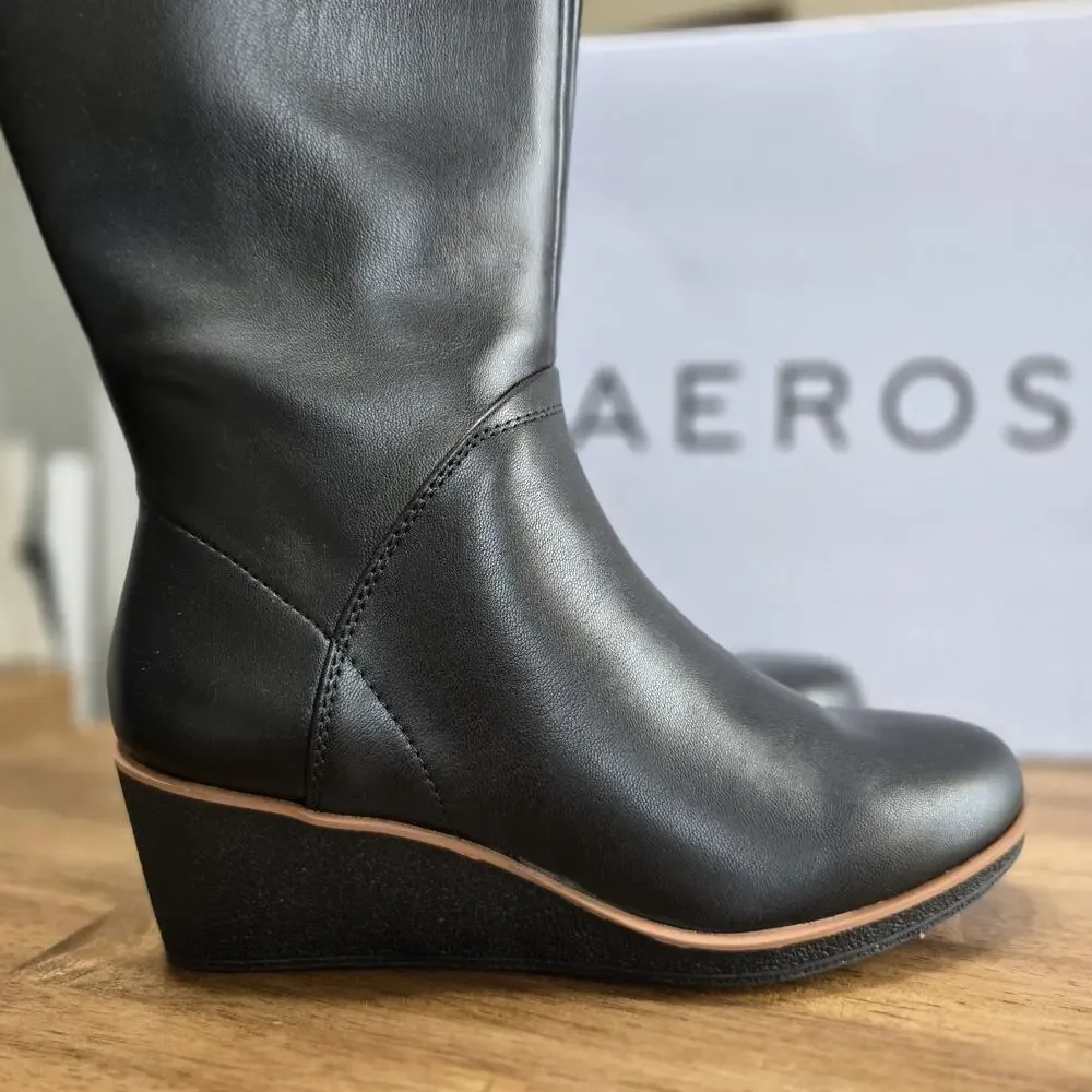 Aerosoles‎ Binocular Knee High Boots Size 7M Black Wedge Heel Women's NEW